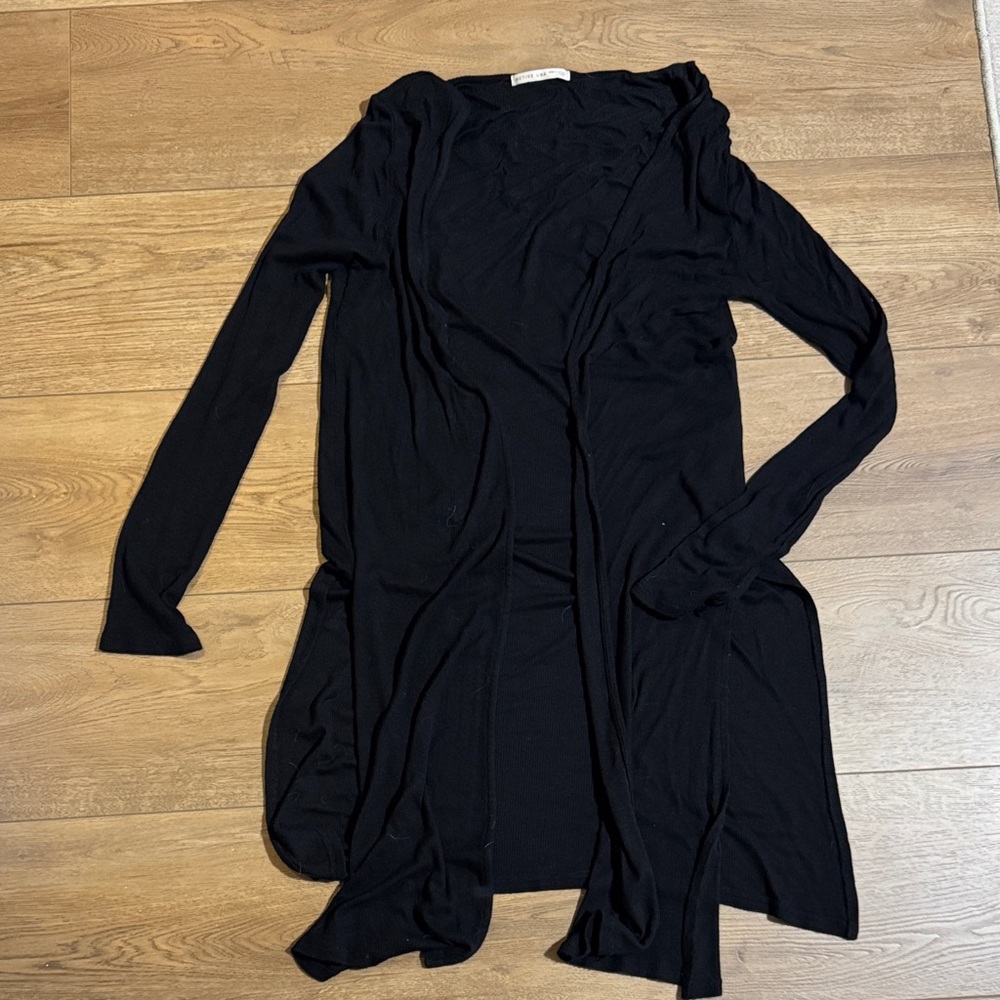 Black Open Front Long Cardigan